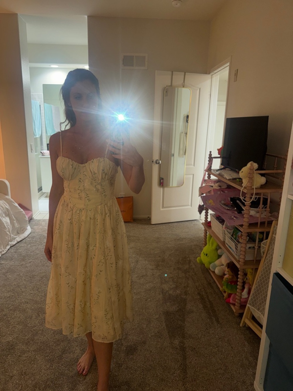 Yellow Floral Sweetheart corseted Midi Dress size small